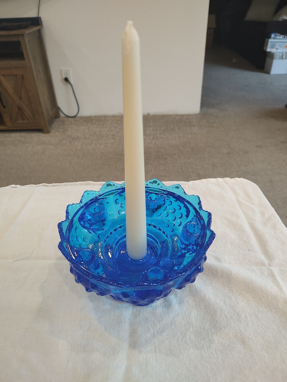 Rare Early Cobalt Blue Fenton Hobnail 6 Candle Holder, Bowl, Display, Gift